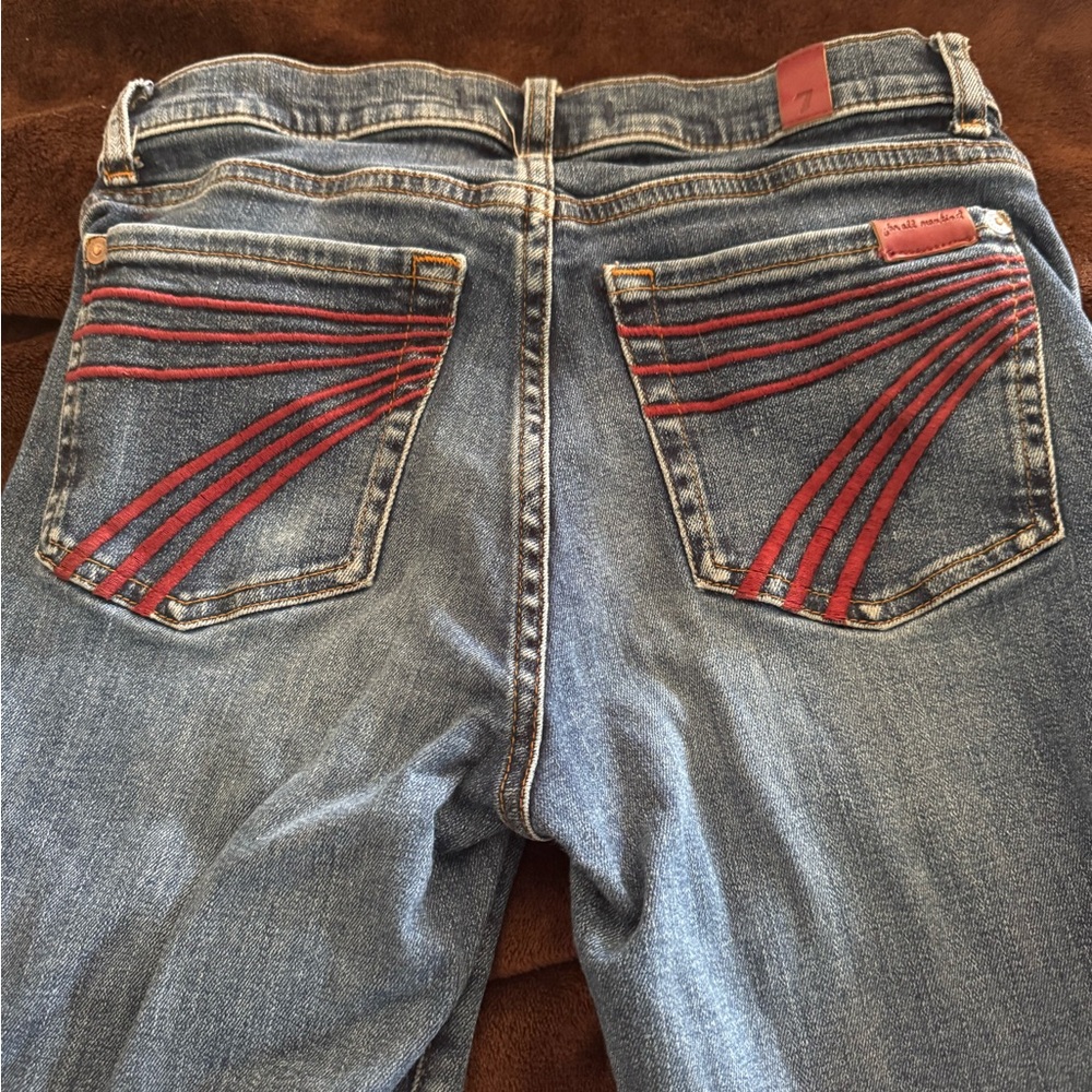 7 For All Mankind Blue Boot Cut Jeans with Red Embroidery